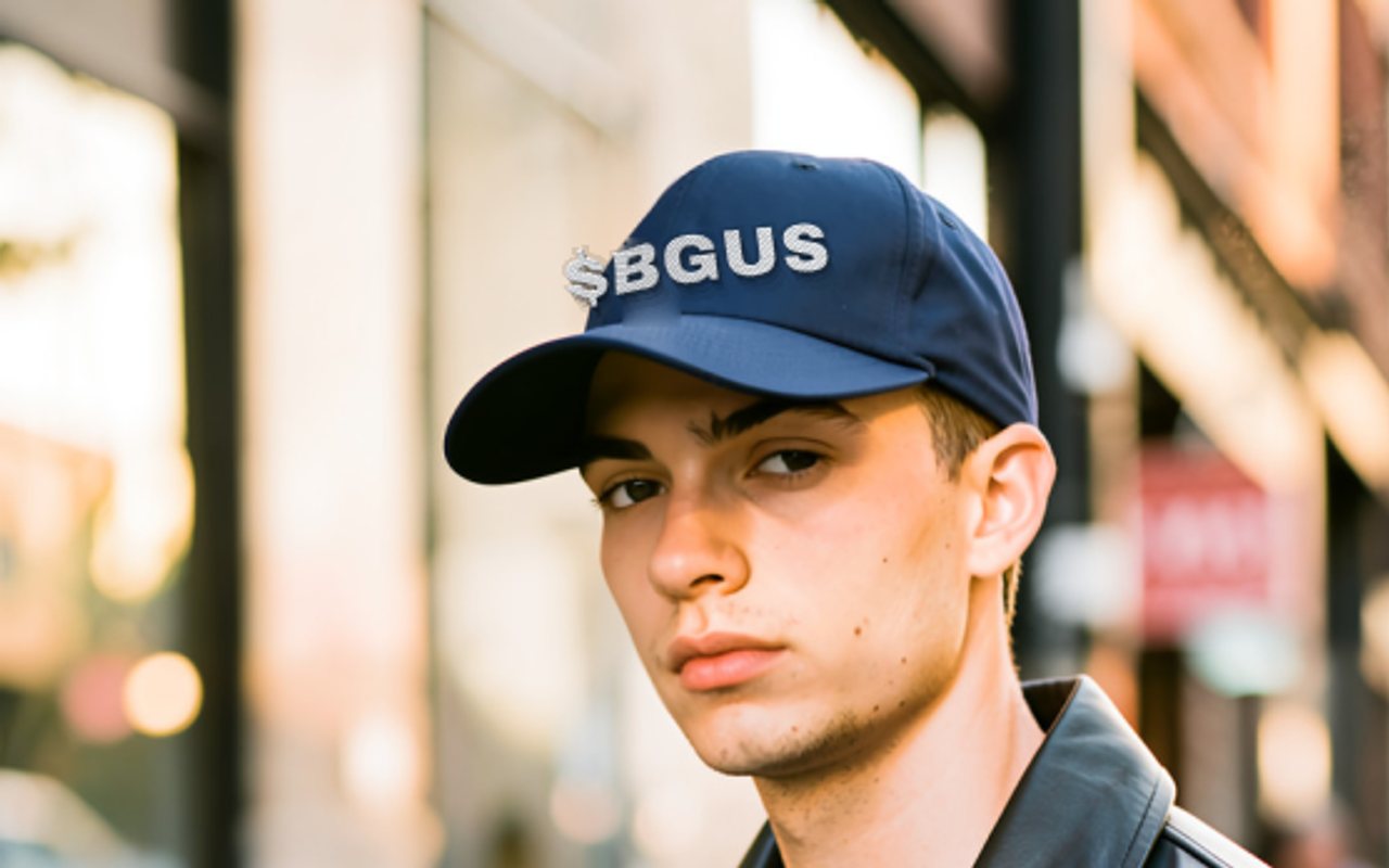 $BGUS embroidered hat, worn